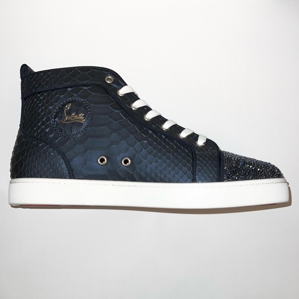 Christian Louboutin Louis P Strass Flat VV Python in Navy/Marine